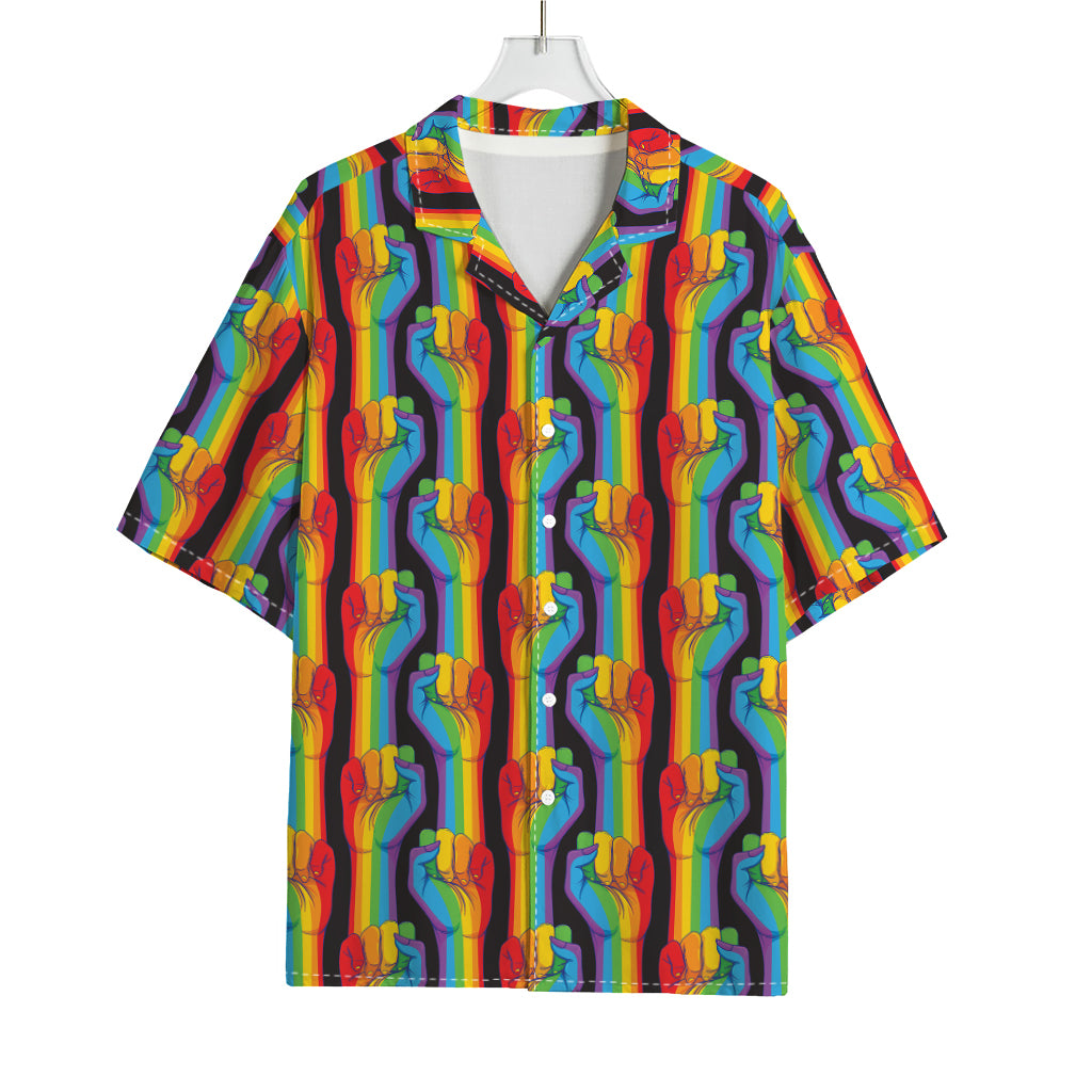 Gay Pride Hand Sign Pattern Print Rayon Hawaiian Shirt