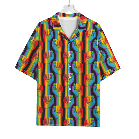 Gay Pride Hand Sign Pattern Print Rayon Hawaiian Shirt