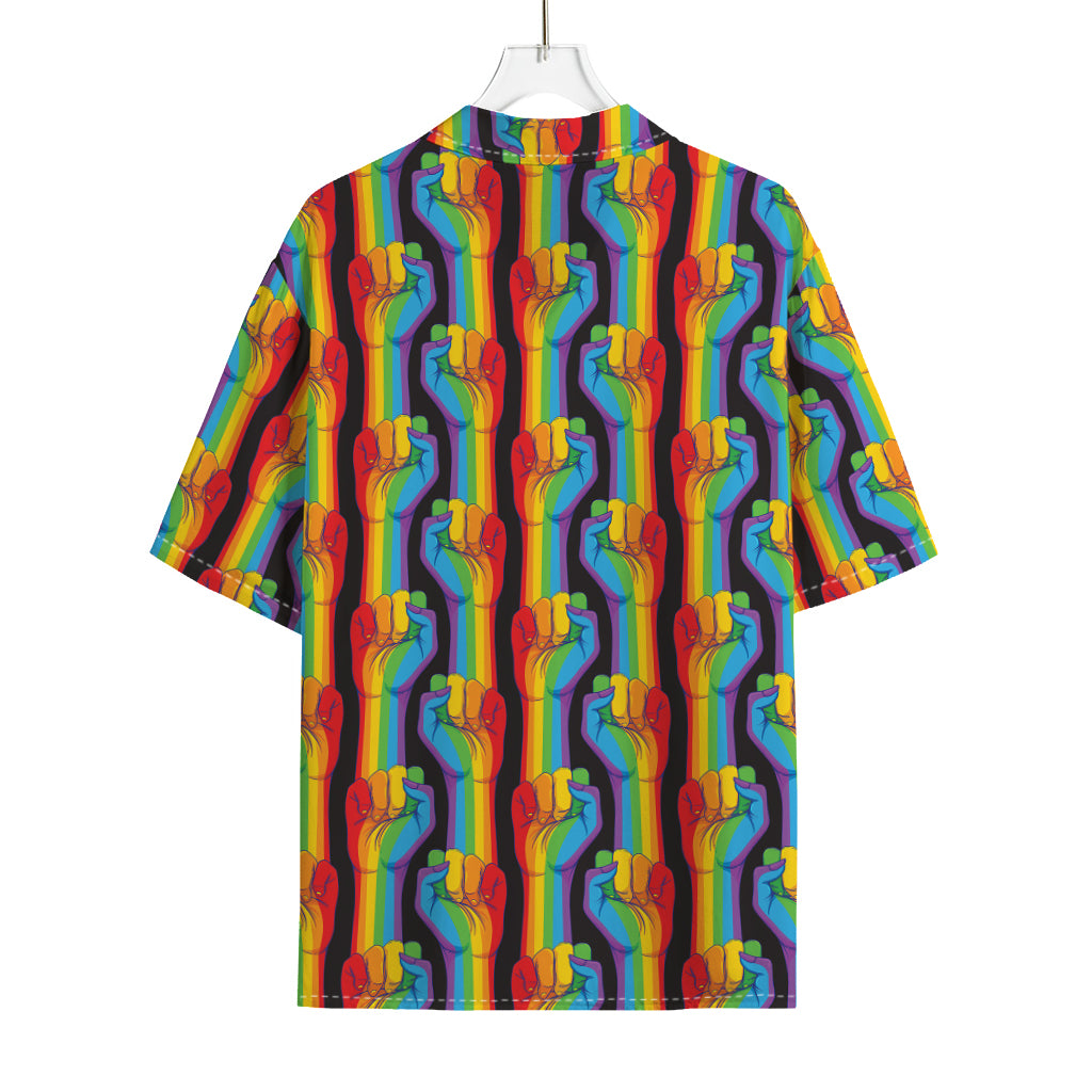 Gay Pride Hand Sign Pattern Print Rayon Hawaiian Shirt