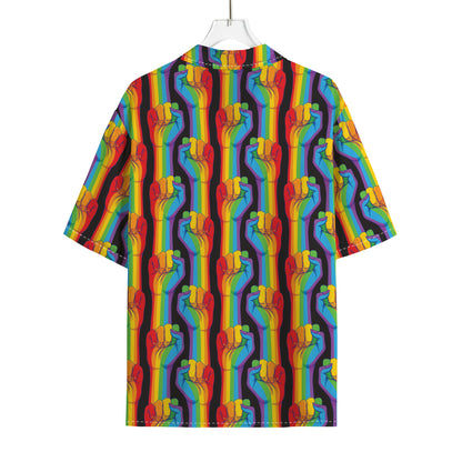 Gay Pride Hand Sign Pattern Print Rayon Hawaiian Shirt