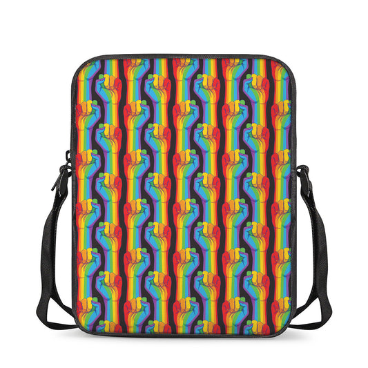 Gay Pride Hand Sign Pattern Print Rectangular Crossbody Bag