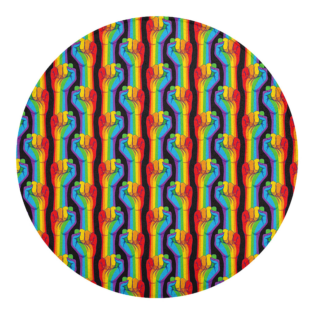 Gay Pride Hand Sign Pattern Print Round Blanket