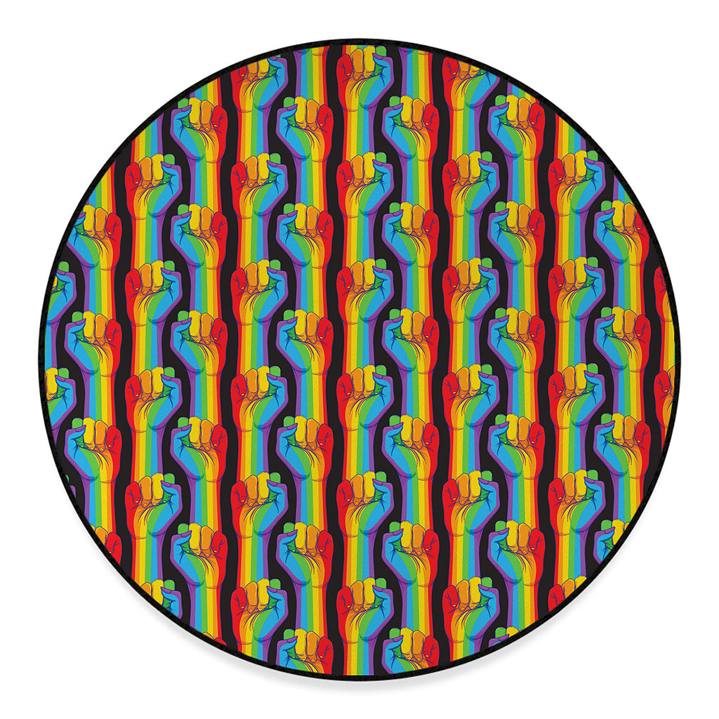 Gay Pride Hand Sign Pattern Print Round Floor Mat