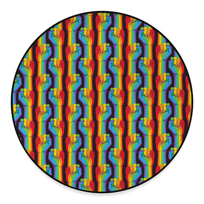 Gay Pride Hand Sign Pattern Print Round Floor Mat