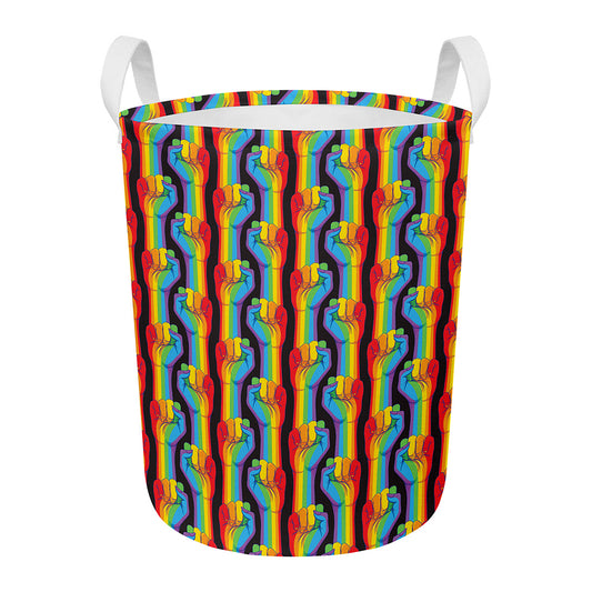 Gay Pride Hand Sign Pattern Print Round Laundry Basket