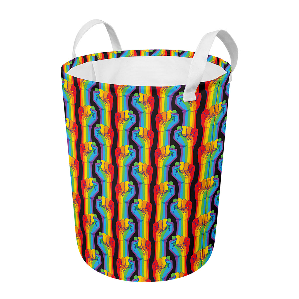 Gay Pride Hand Sign Pattern Print Round Laundry Basket