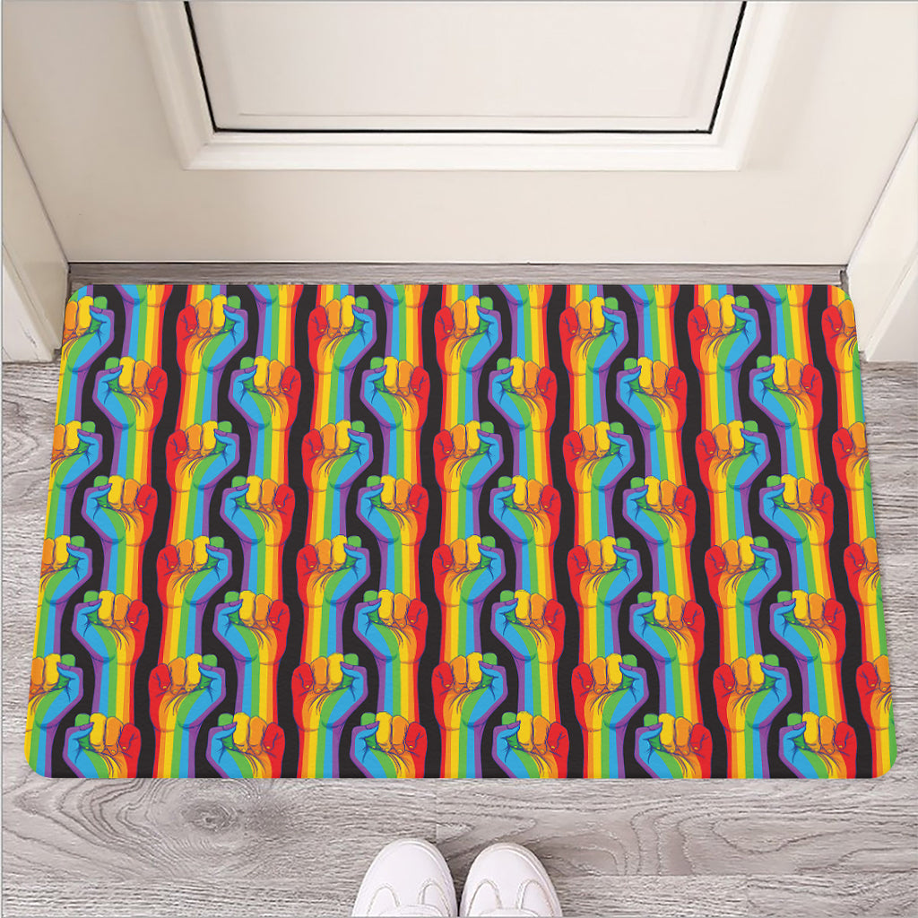 Gay Pride Hand Sign Pattern Print Rubber Doormat