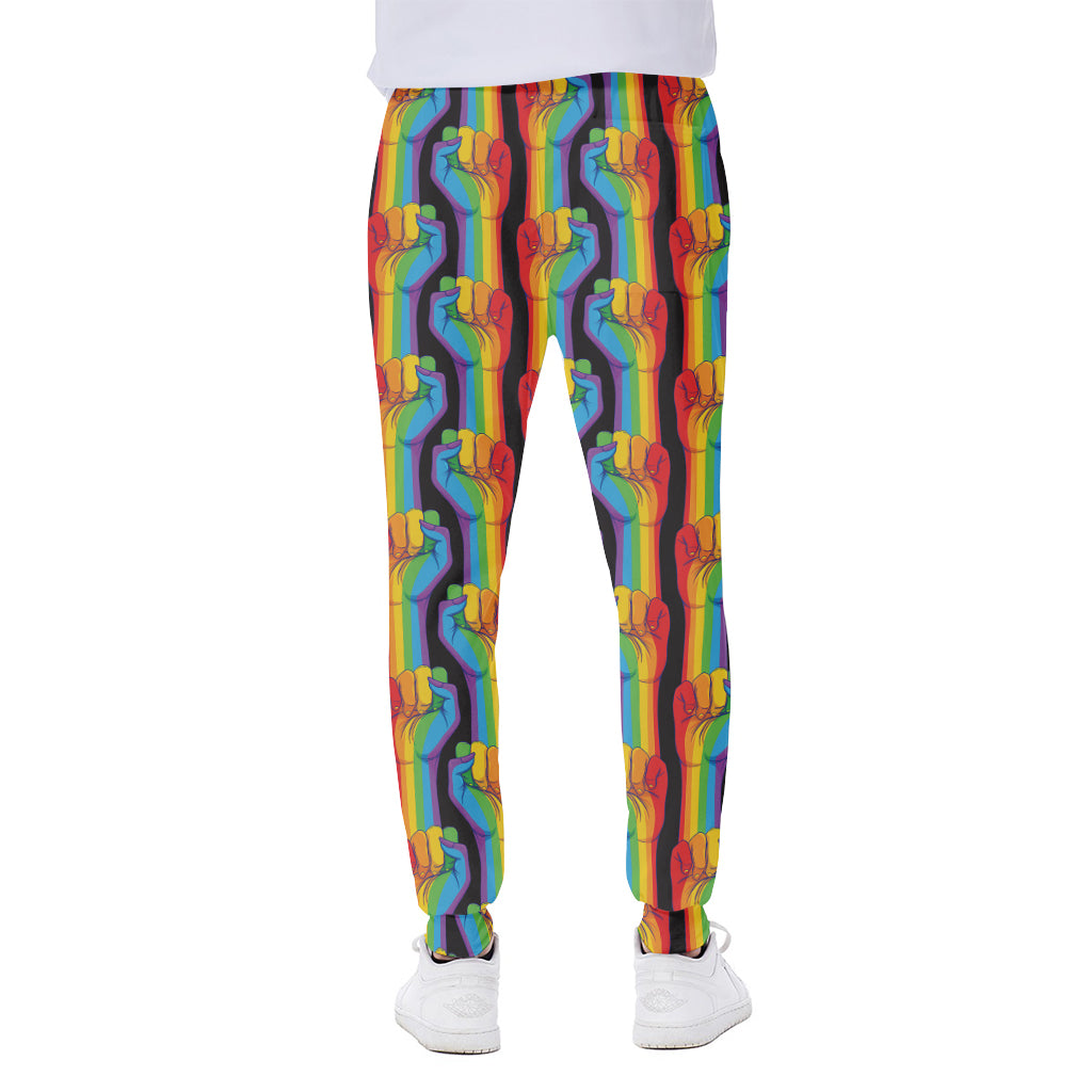 Gay Pride Hand Sign Pattern Print Scuba Joggers