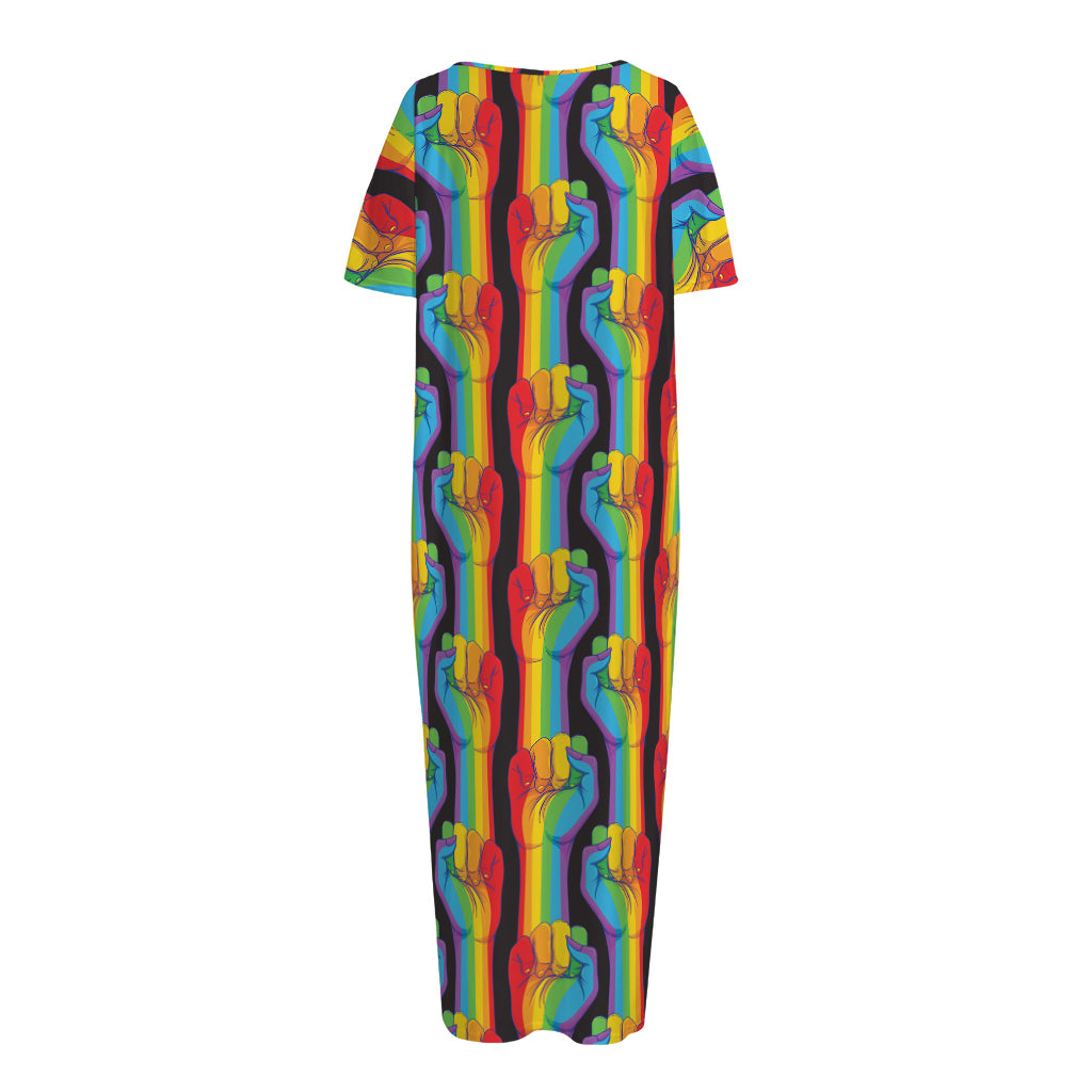 Gay Pride Hand Sign Pattern Print Short Sleeve Long Nightdress