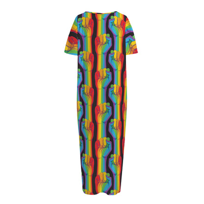 Gay Pride Hand Sign Pattern Print Short Sleeve Long Nightdress