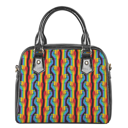Gay Pride Hand Sign Pattern Print Shoulder Handbag