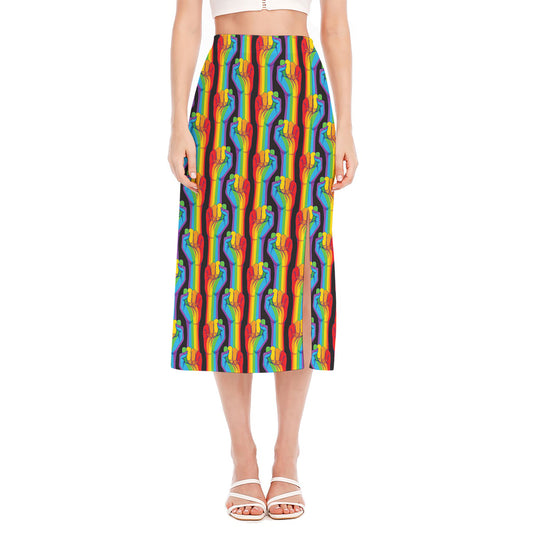 Gay Pride Hand Sign Pattern Print Side Slit Midi Skirt