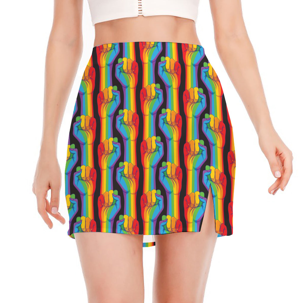 Gay Pride Hand Sign Pattern Print Side Slit Mini Skirt
