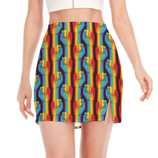 Gay Pride Hand Sign Pattern Print Side Slit Mini Skirt