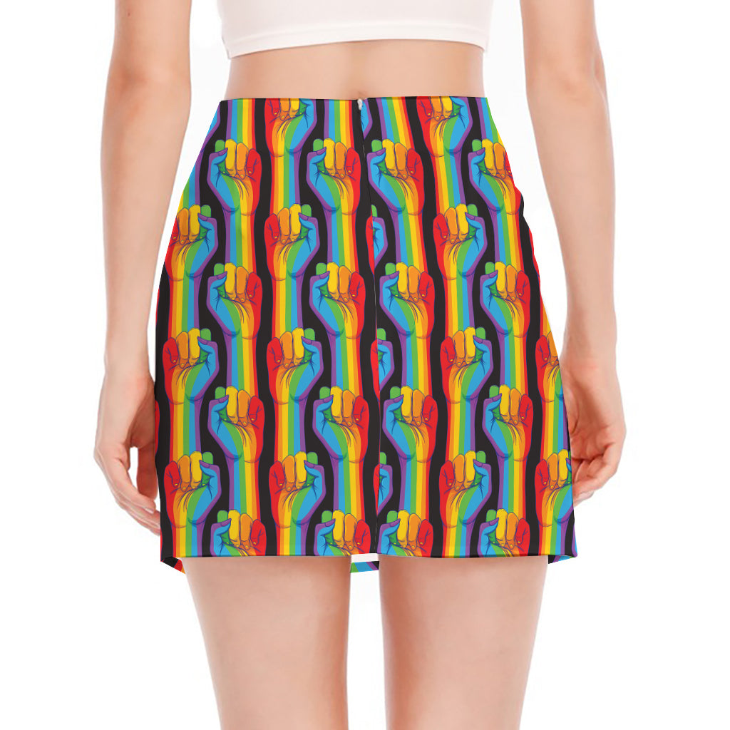 Gay Pride Hand Sign Pattern Print Side Slit Mini Skirt