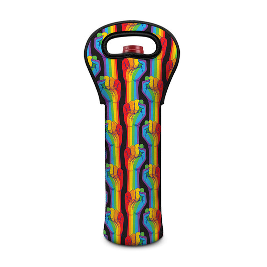 Gay Pride Hand Sign Pattern Print Single Neoprene Wine Tote