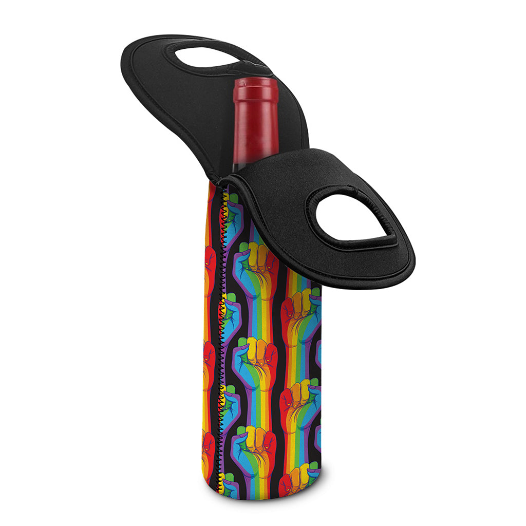 Gay Pride Hand Sign Pattern Print Single Neoprene Wine Tote