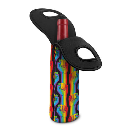 Gay Pride Hand Sign Pattern Print Single Neoprene Wine Tote