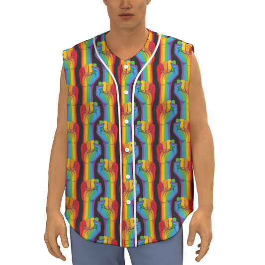 Gay Pride Hand Sign Pattern Print Sleeveless Baseball Jersey