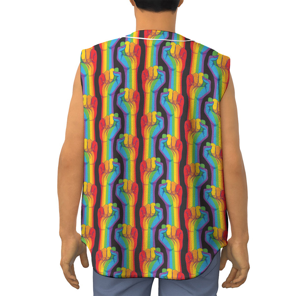Gay Pride Hand Sign Pattern Print Sleeveless Baseball Jersey
