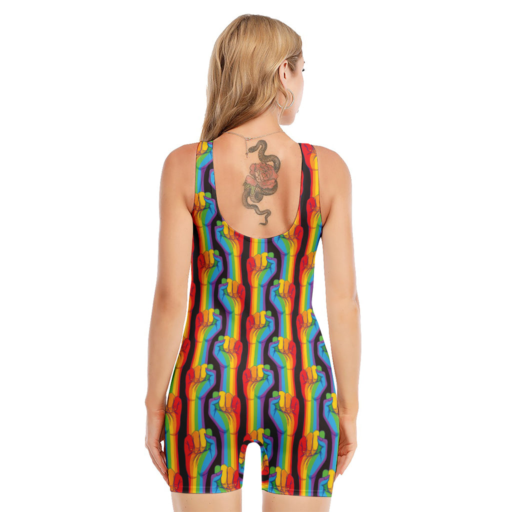Gay Pride Hand Sign Pattern Print Sleeveless One Piece Swimsuit