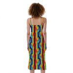 Gay Pride Hand Sign Pattern Print Slim Fit Midi Cami Dress