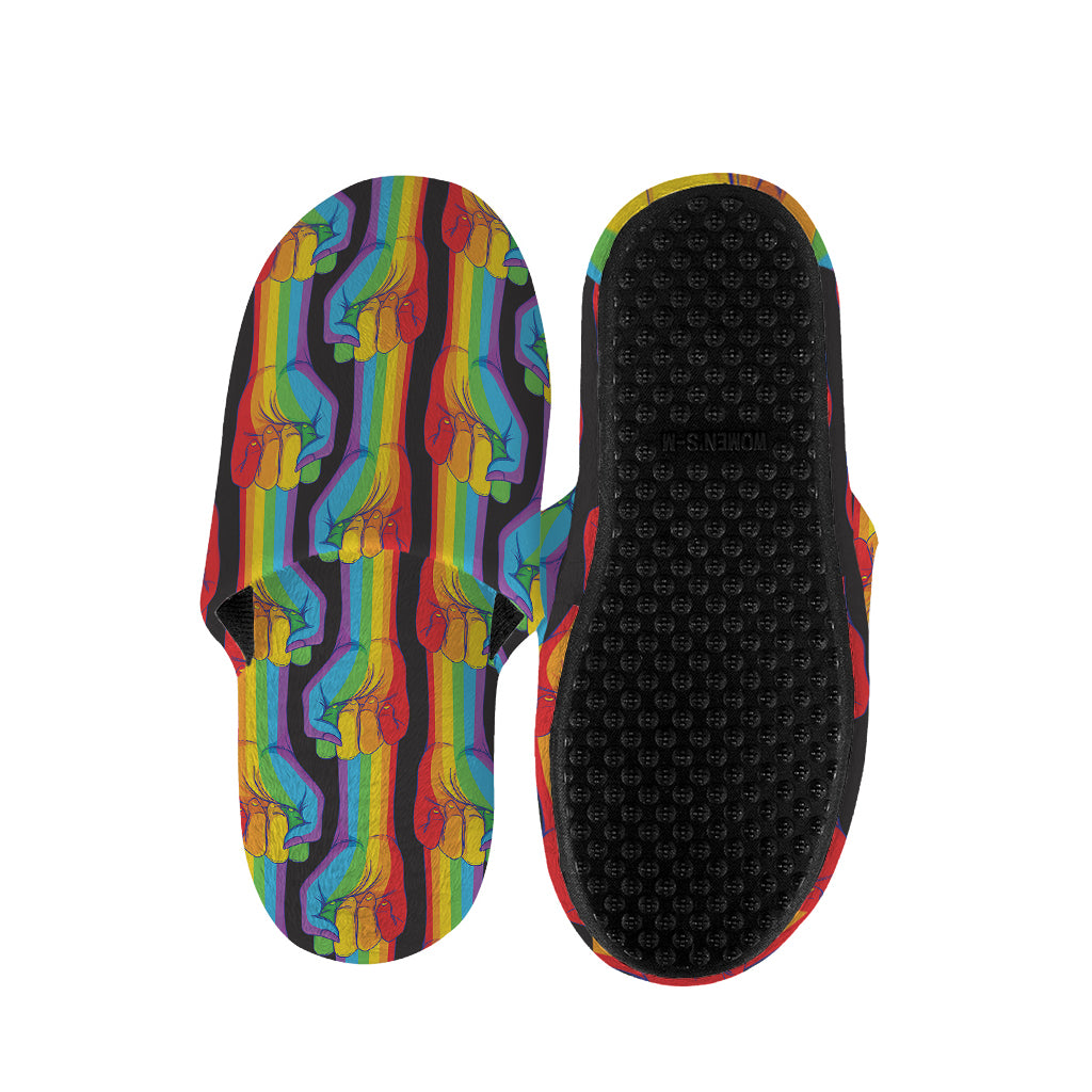 Gay Pride Hand Sign Pattern Print Slippers