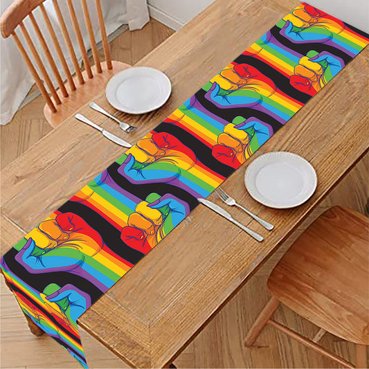 Gay Pride Hand Sign Pattern Print Table Runner