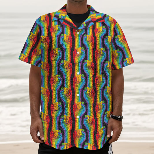 Gay Pride Hand Sign Pattern Print Textured Short Sleeve Shirt
