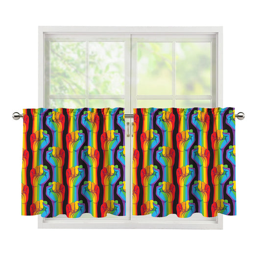 Gay Pride Hand Sign Pattern Print Tier Curtains
