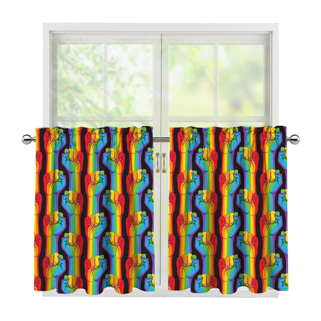 Gay Pride Hand Sign Pattern Print Tier Curtains