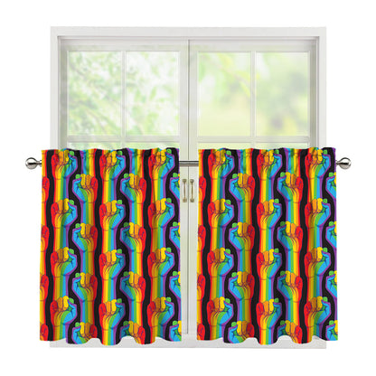 Gay Pride Hand Sign Pattern Print Tier Curtains
