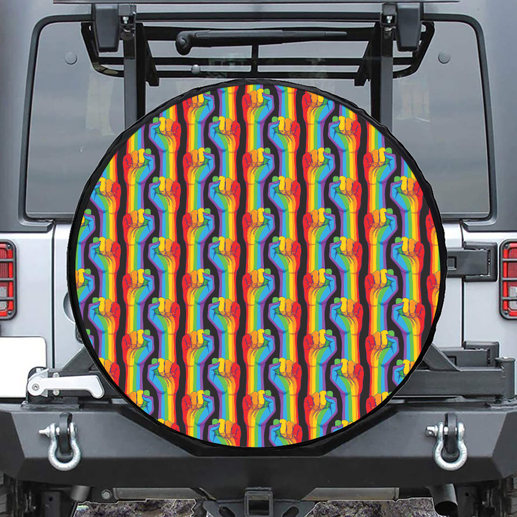 Gay Pride Hand Sign Pattern Print Tire Cover