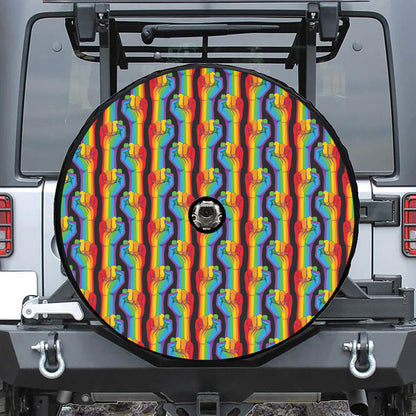 Gay Pride Hand Sign Pattern Print Tire Cover With Camera Hole