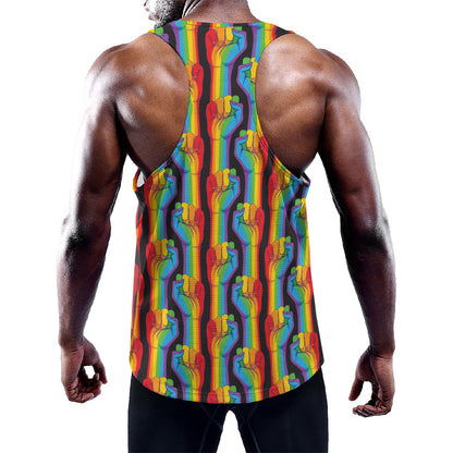 Gay Pride Hand Sign Pattern Print Training Tank Top