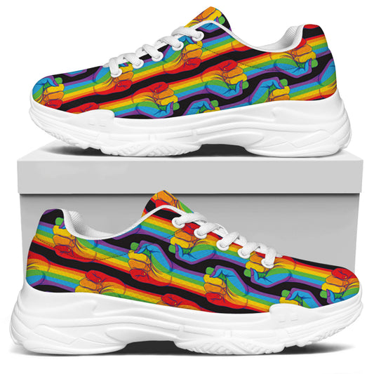 Gay Pride Hand Sign Pattern Print White Chunky Shoes