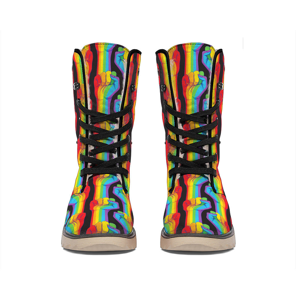 Gay Pride Hand Sign Pattern Print Winter Boots