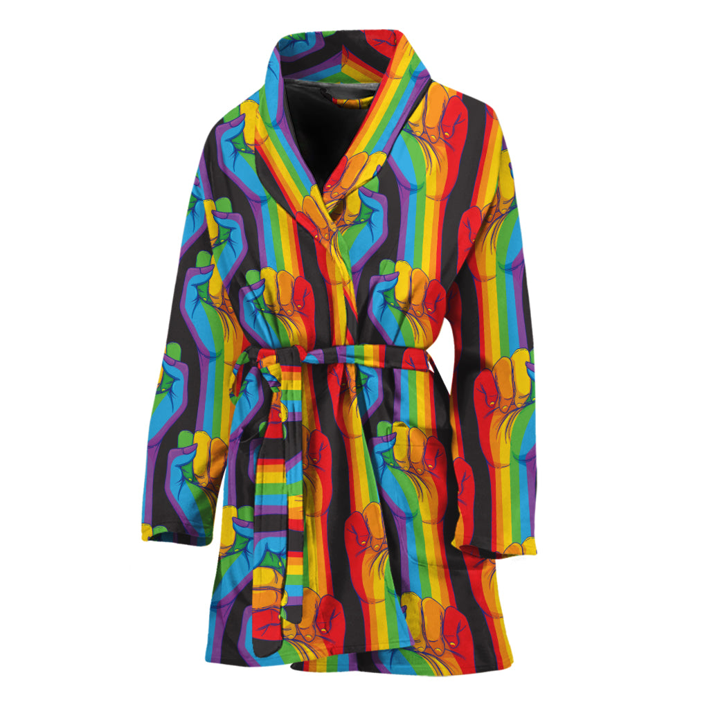 Gay Pride Hand Sign Pattern Print Women's Bathrobe