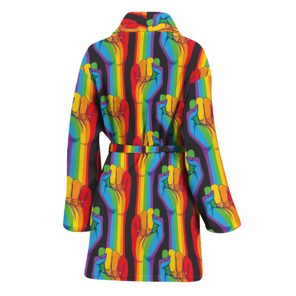 Gay Pride Hand Sign Pattern Print Women's Bathrobe