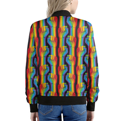 Gay Pride Hand Sign Pattern Print Women's Bomber Jacket