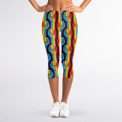 Gay Pride Hand Sign Pattern Print Women's Capri Leggings