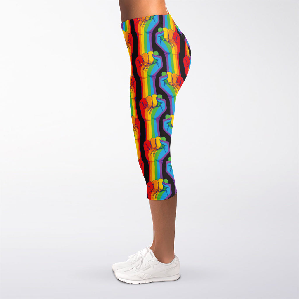 Gay Pride Hand Sign Pattern Print Women's Capri Leggings