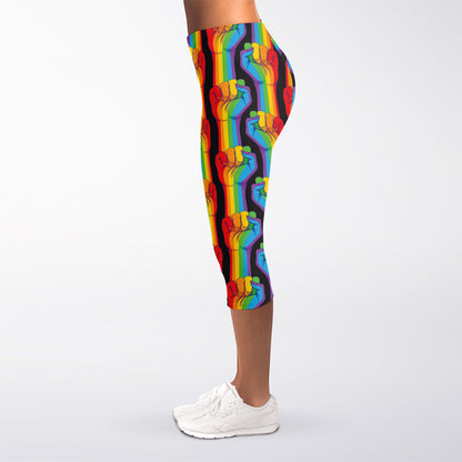 Gay Pride Hand Sign Pattern Print Women's Capri Leggings