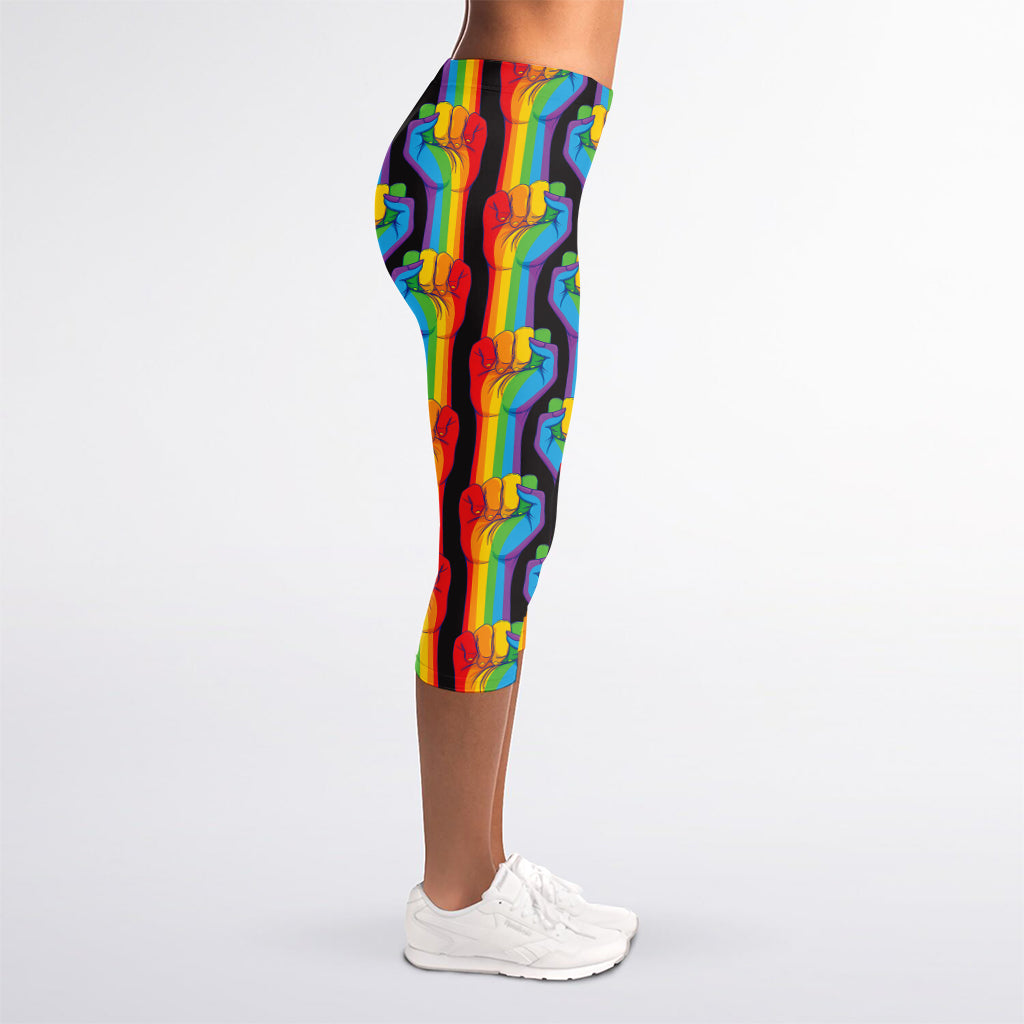 Gay Pride Hand Sign Pattern Print Women's Capri Leggings