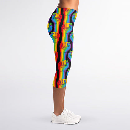 Gay Pride Hand Sign Pattern Print Women's Capri Leggings
