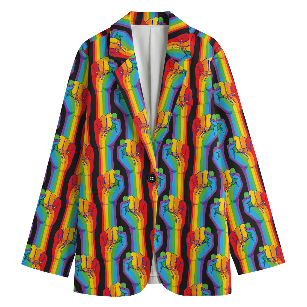 Gay Pride Hand Sign Pattern Print Women's Cotton Blazer