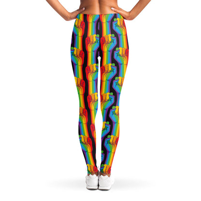 Gay Pride Hand Sign Pattern Print Women's Leggings
