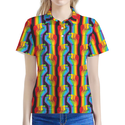 Gay Pride Hand Sign Pattern Print Women's Polo Shirt