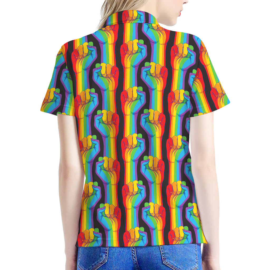 Gay Pride Hand Sign Pattern Print Women's Polo Shirt