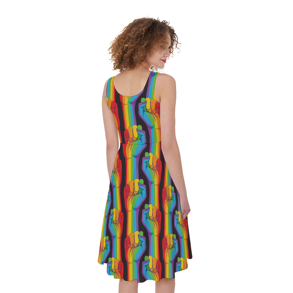 Gay Pride Hand Sign Pattern Print Women's Sleeveless Dress